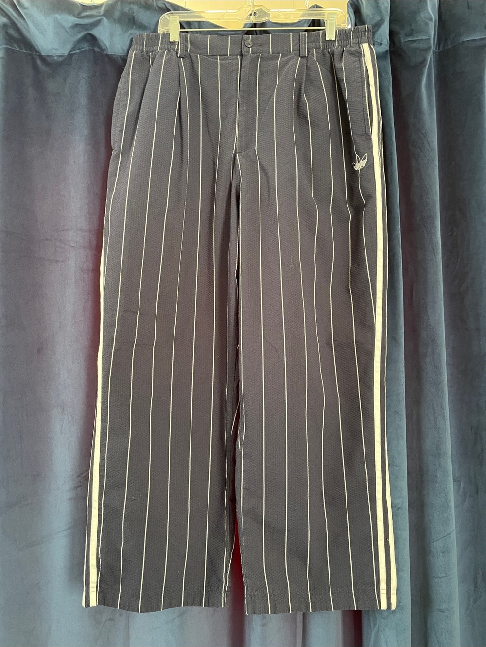 adidas Black Pinstripe Sweatpants with White Stripes